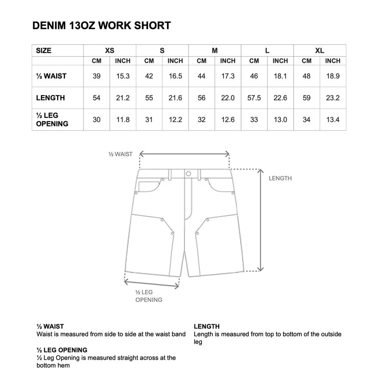 DENIM 13OZ WORK SHORT - WASHED BLACK