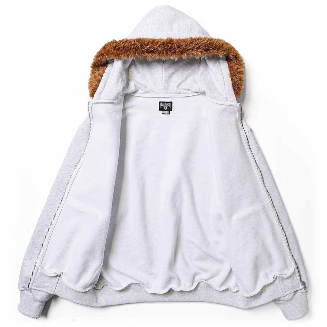 FAUX FUR ZIP HOODIE - ASH – Harlaut Apparel