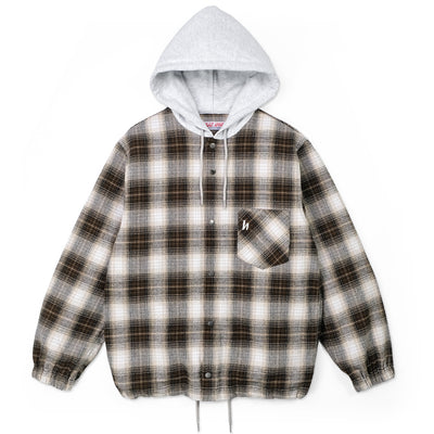 HOODED FLANNEL SHIRT - BROWN