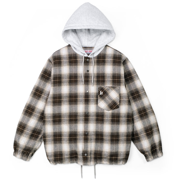 HOODED FLANNEL SHIRT - BROWN