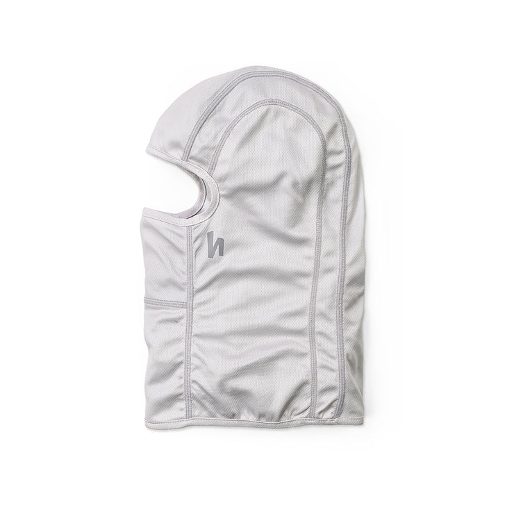 White balaclava with brand logo on a white background