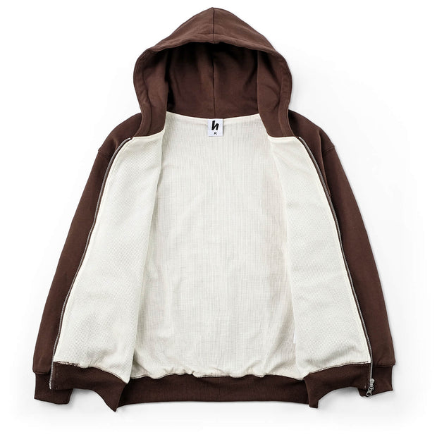 THERMAL ZIP HOODIE - BROWN