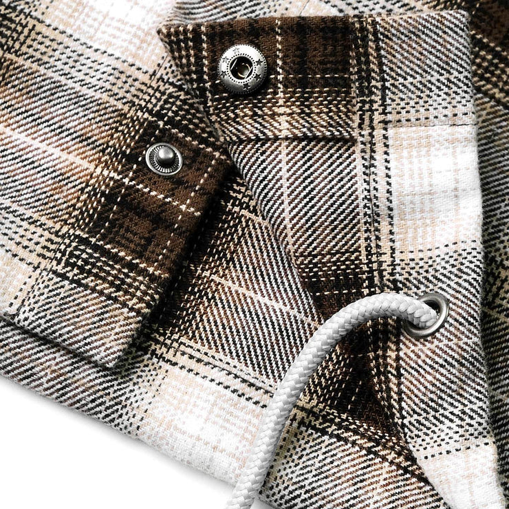 HOODED FLANNEL SHIRT - BROWN